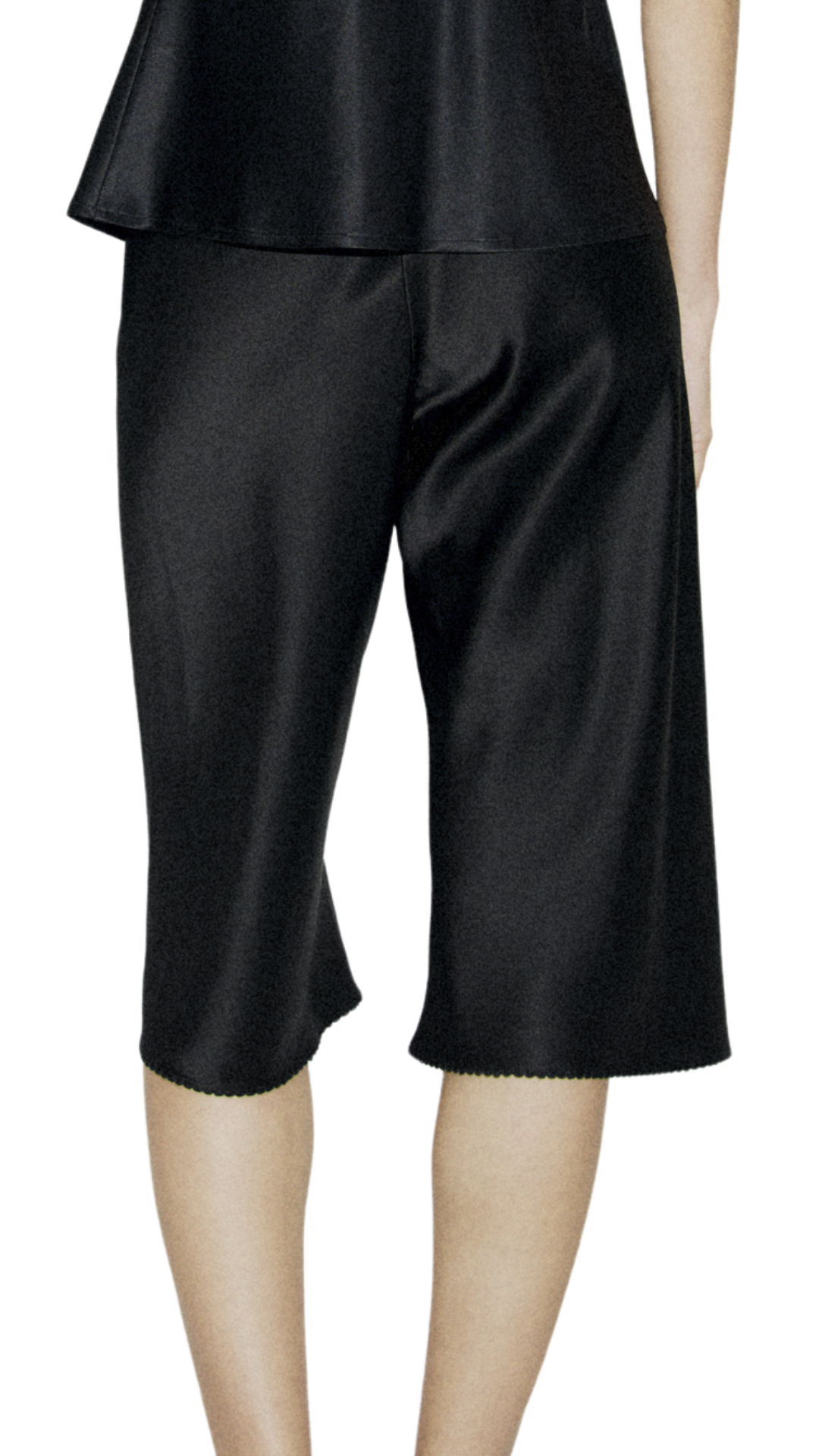 Black Satin Pedal Pusher Shorts