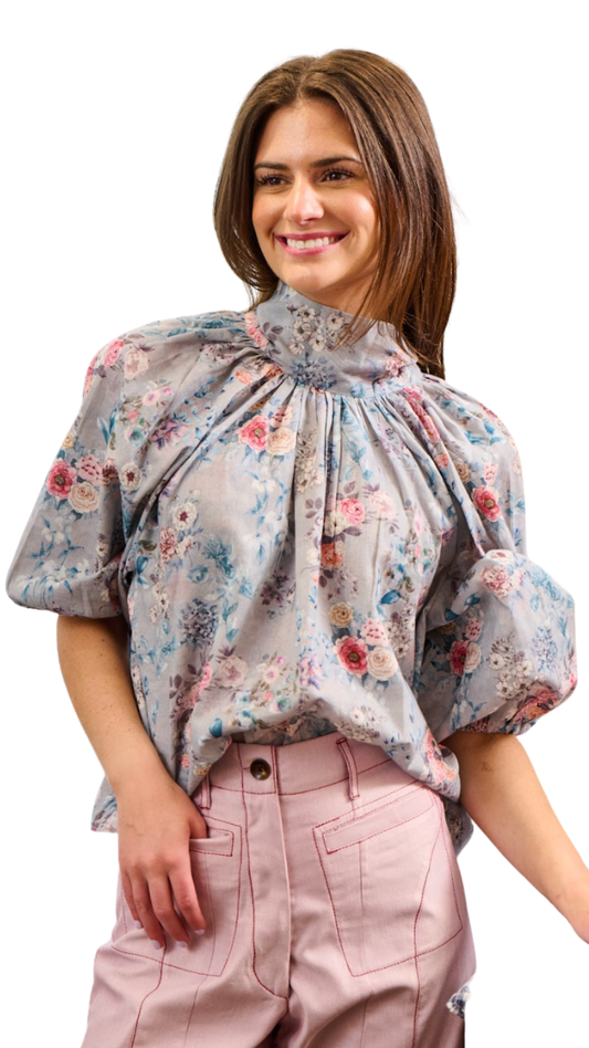 Gray Floral Kacey Shirt