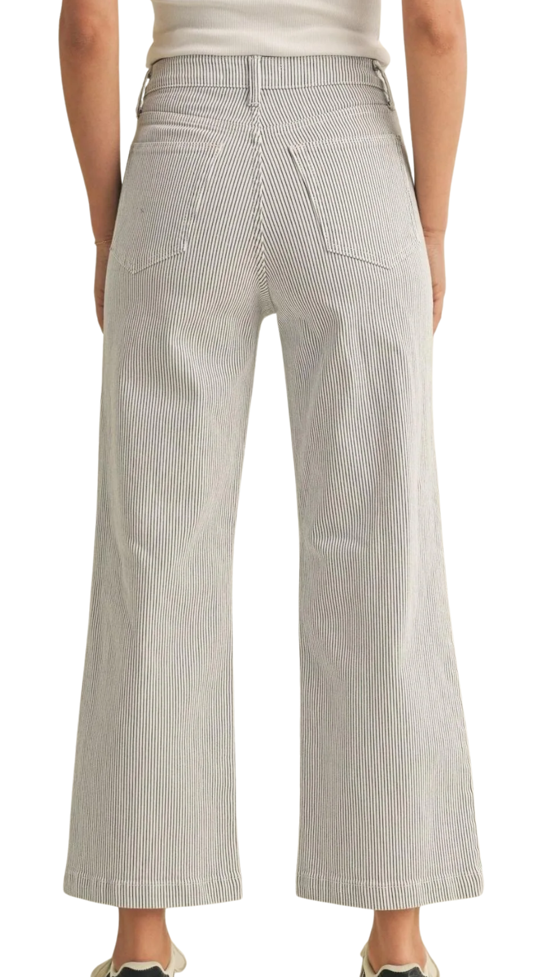 Blue & White Stripe Sailor Patch Pocket Wide Leg Jean