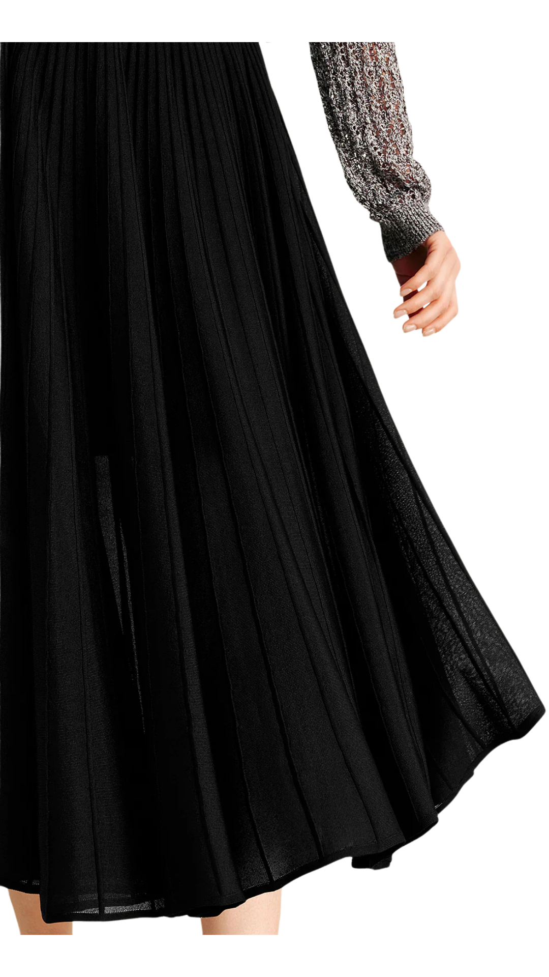 Sheer Pleated Midi Skirt