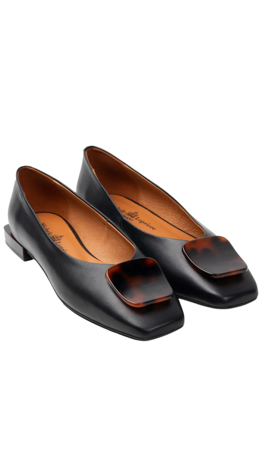 Leona Black Leather Flat