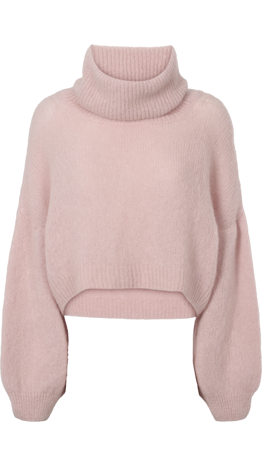 Light Pink Andrea Rollneck Cropped Alpaca Pullover