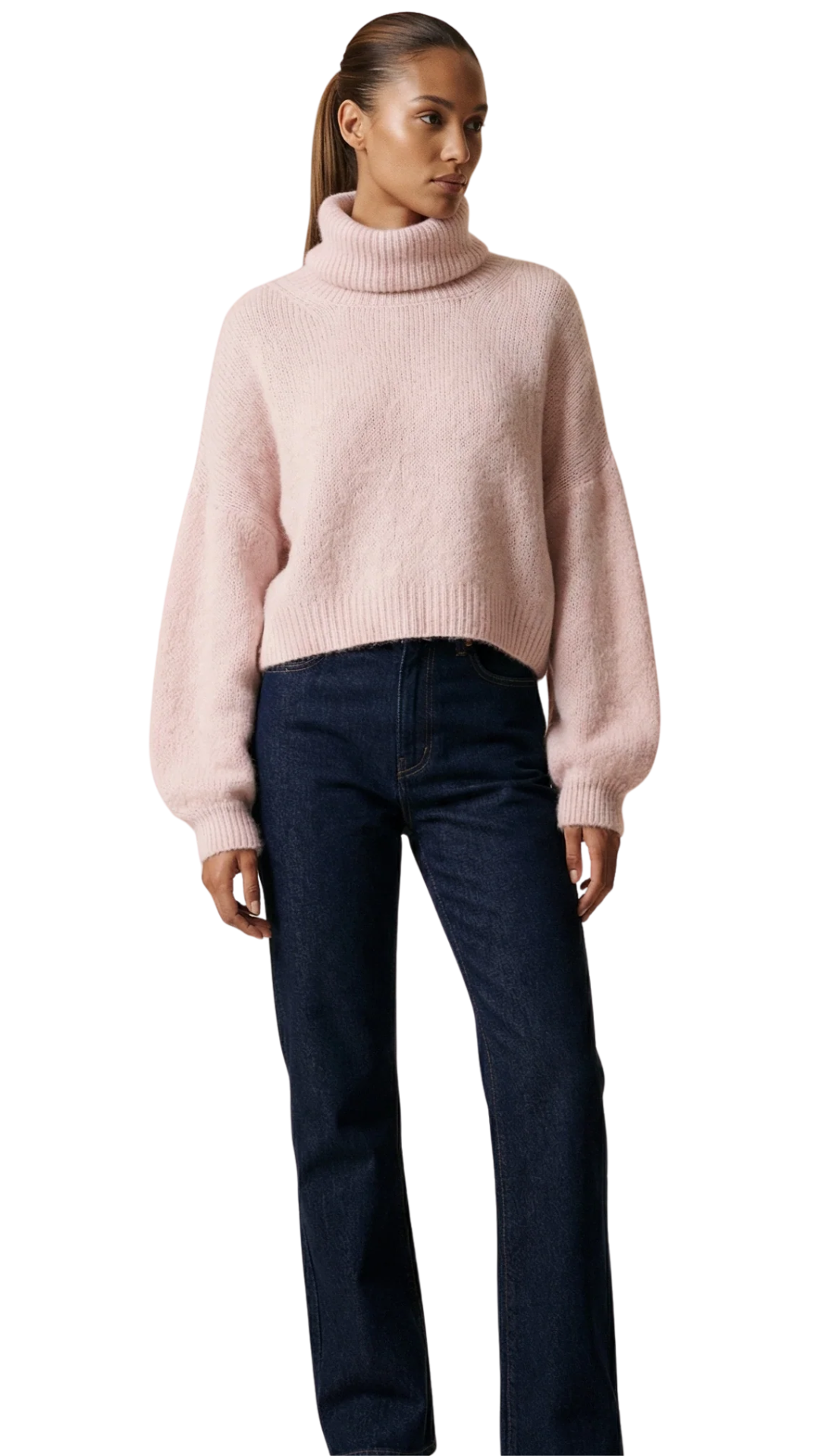 Light Pink Andrea Rollneck Cropped Alpaca Pullover