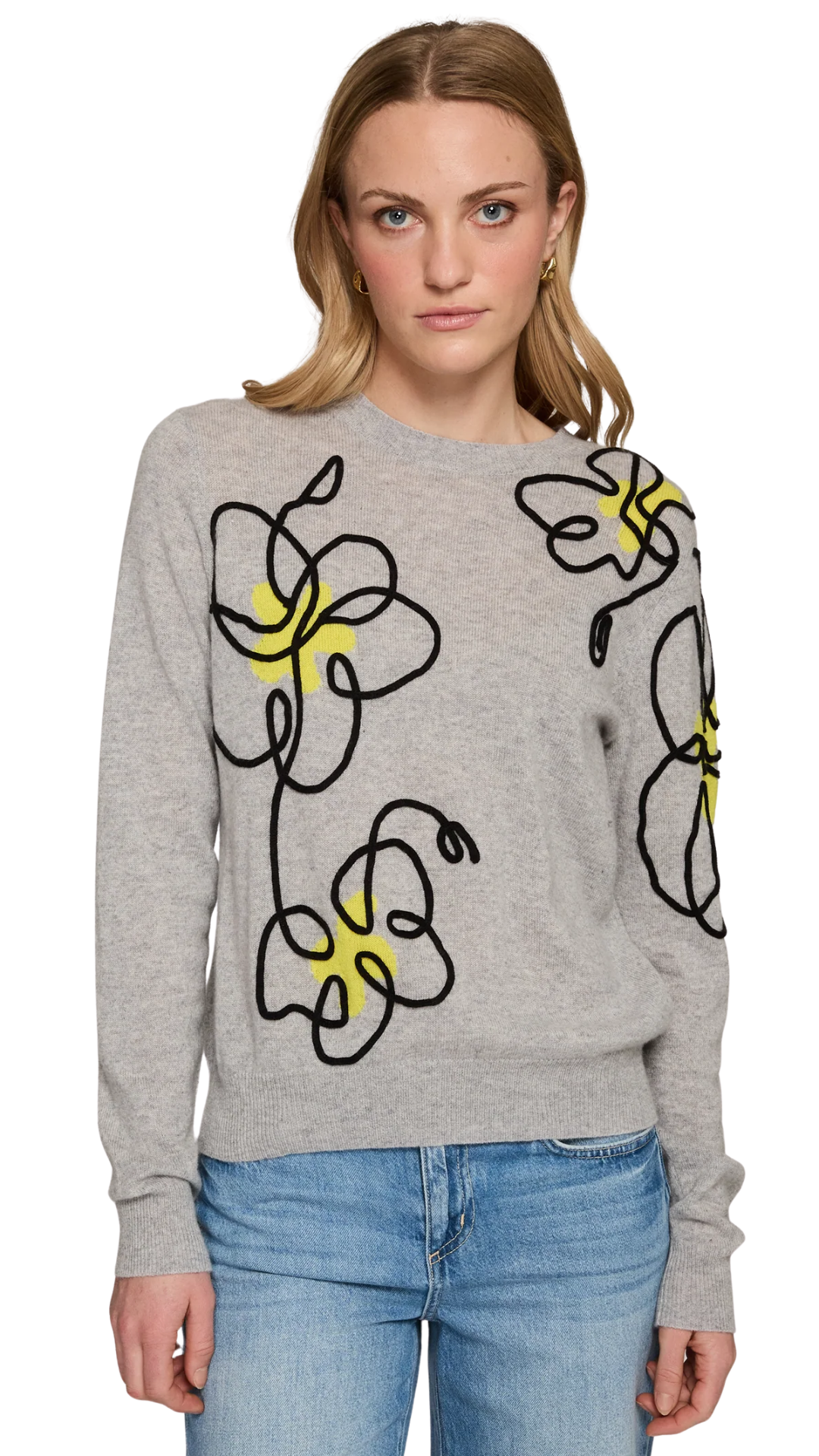 Floral Applique Crewneck Sweater