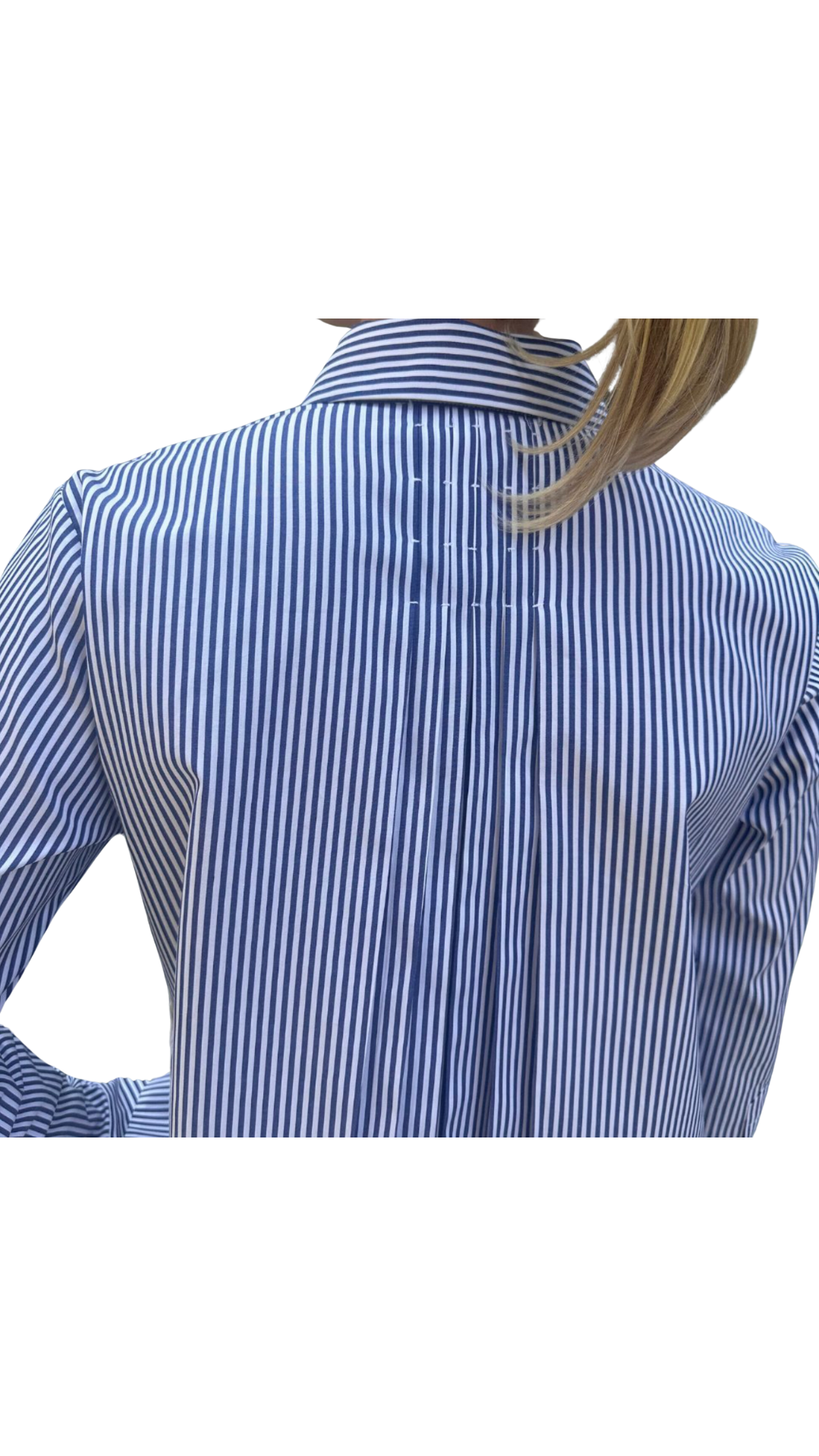 Julia Pleated Back Blouse - Navy/White