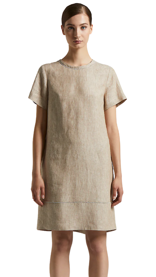 Cut-Out Linen Shift Dress