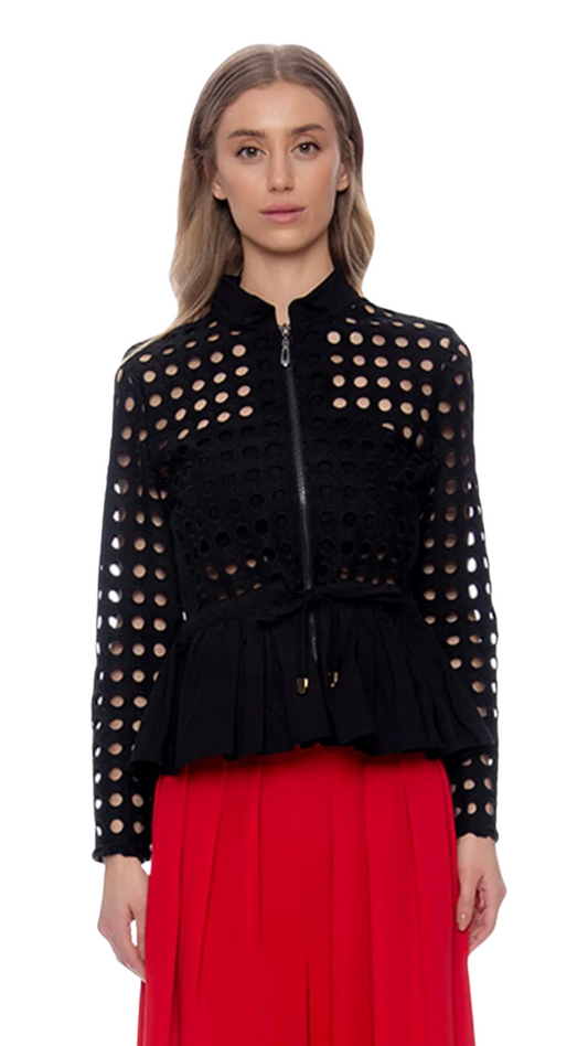 Black Punched Hole Peplum Jacket