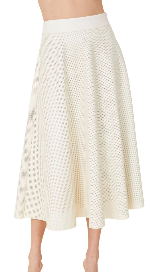 Cream Vegan Leather Perforated Skirt