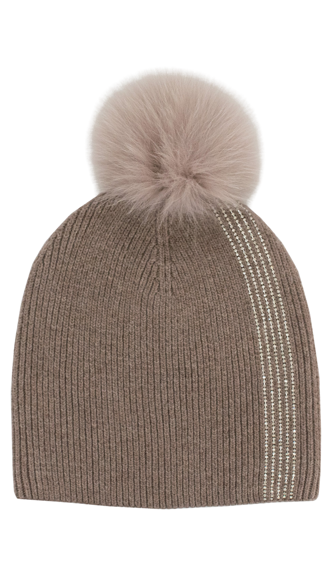 Crystal Stripe Beanie with Fur Pom