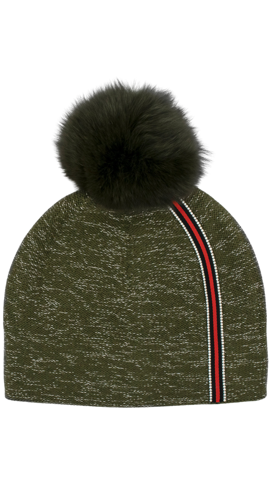 Knit Hat with Fox Pom Pom