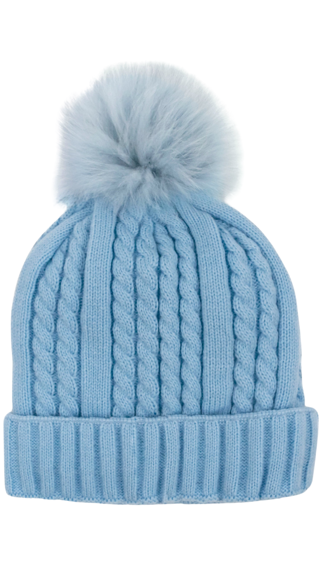 Cable Knit Beanie with Fox Pom Pom