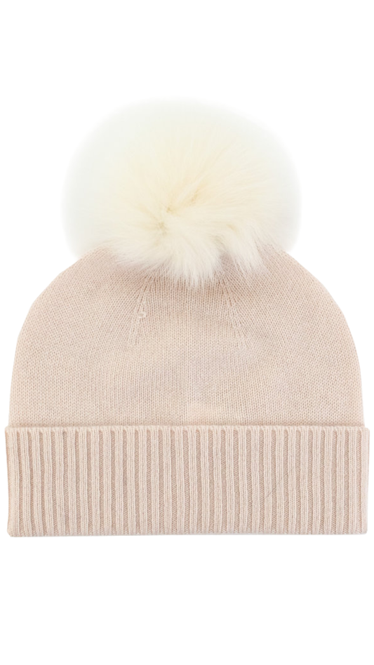 Knitted Cashmere Beanie with Pom Pom