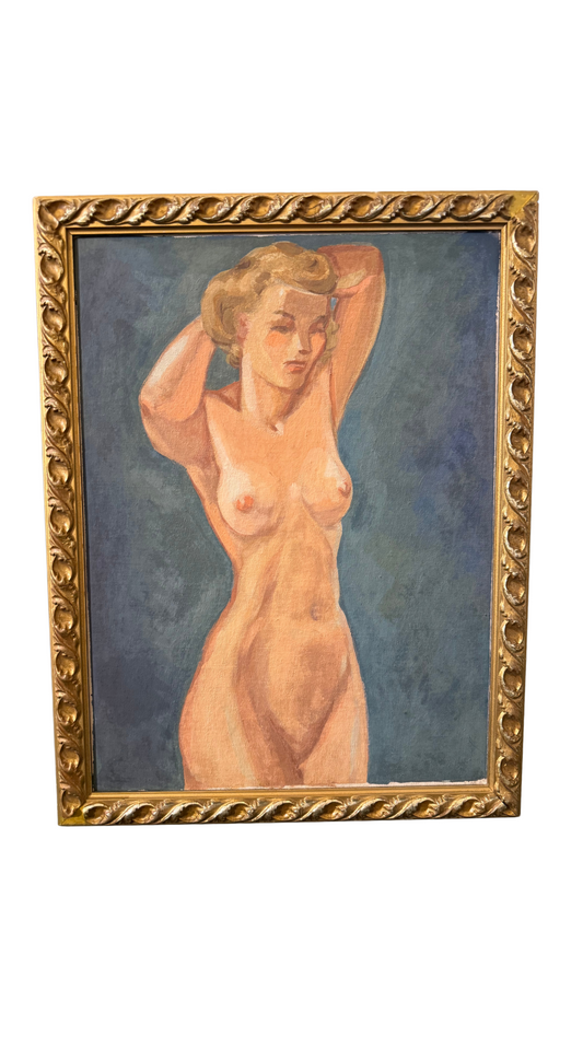 Standing Nude on Blue Painted Canvas