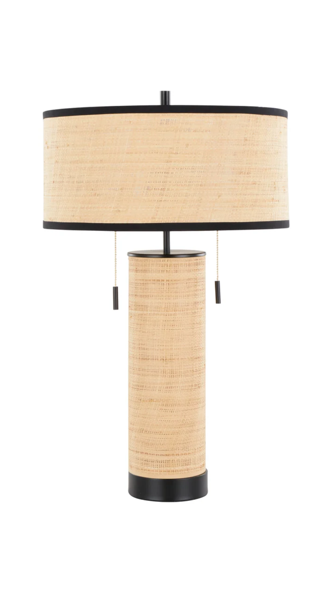 Cylinder 29'' Rattan Buffet Lamp - Black Metal, Natural Rattan