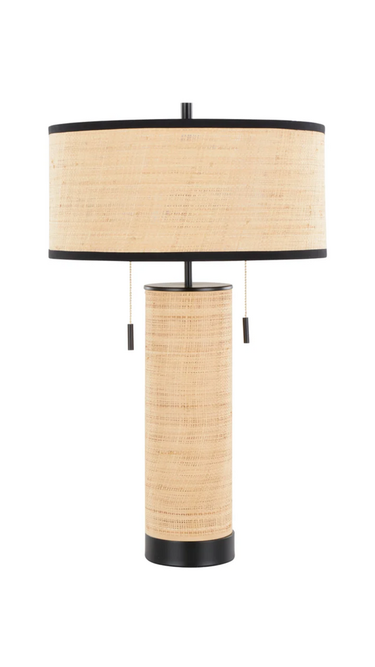 Cylinder 29'' Rattan Buffet Lamp - Black Metal, Natural Rattan