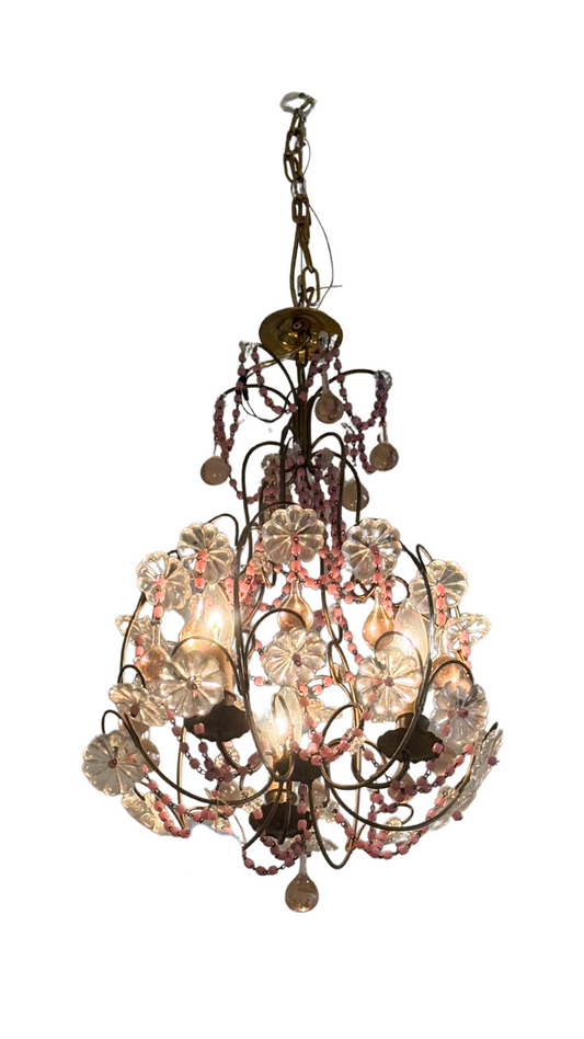 L208 Pink Opaline Chandelier