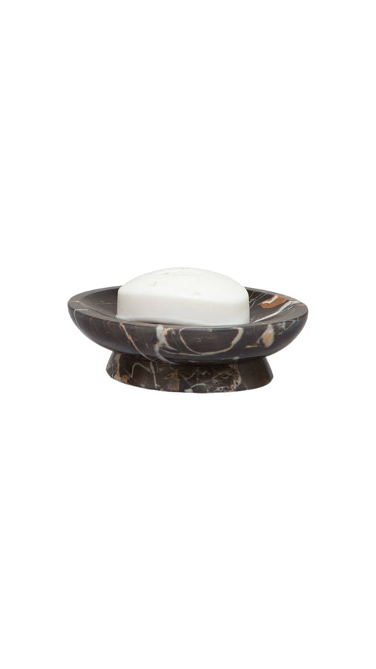 Vinca Collection Black & Gold Marble Oval Soap Dish