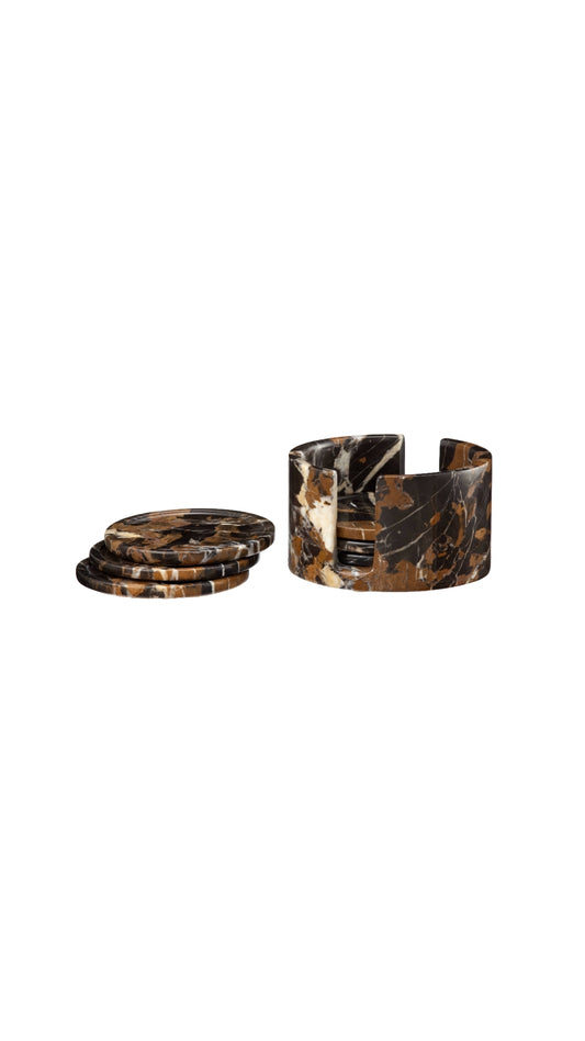 Dionysus Collection Black & Gold Marble 6 Piece Coaster Set