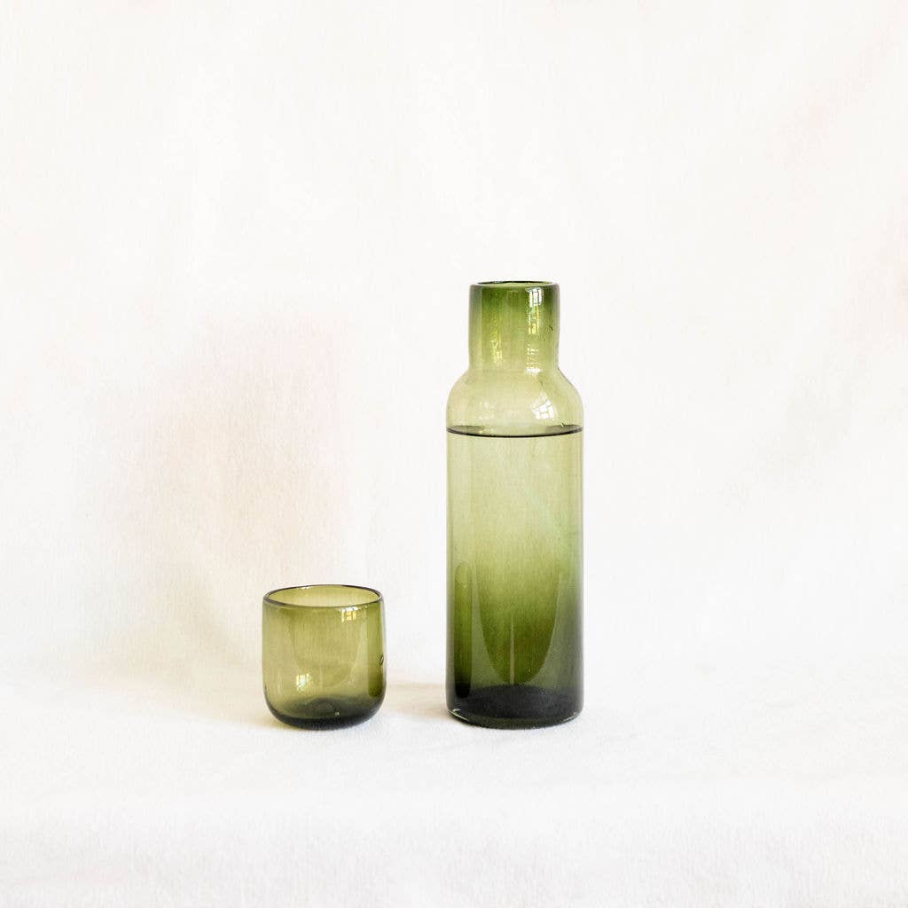 Handblown Glass Bedside Carafe - Olive Green