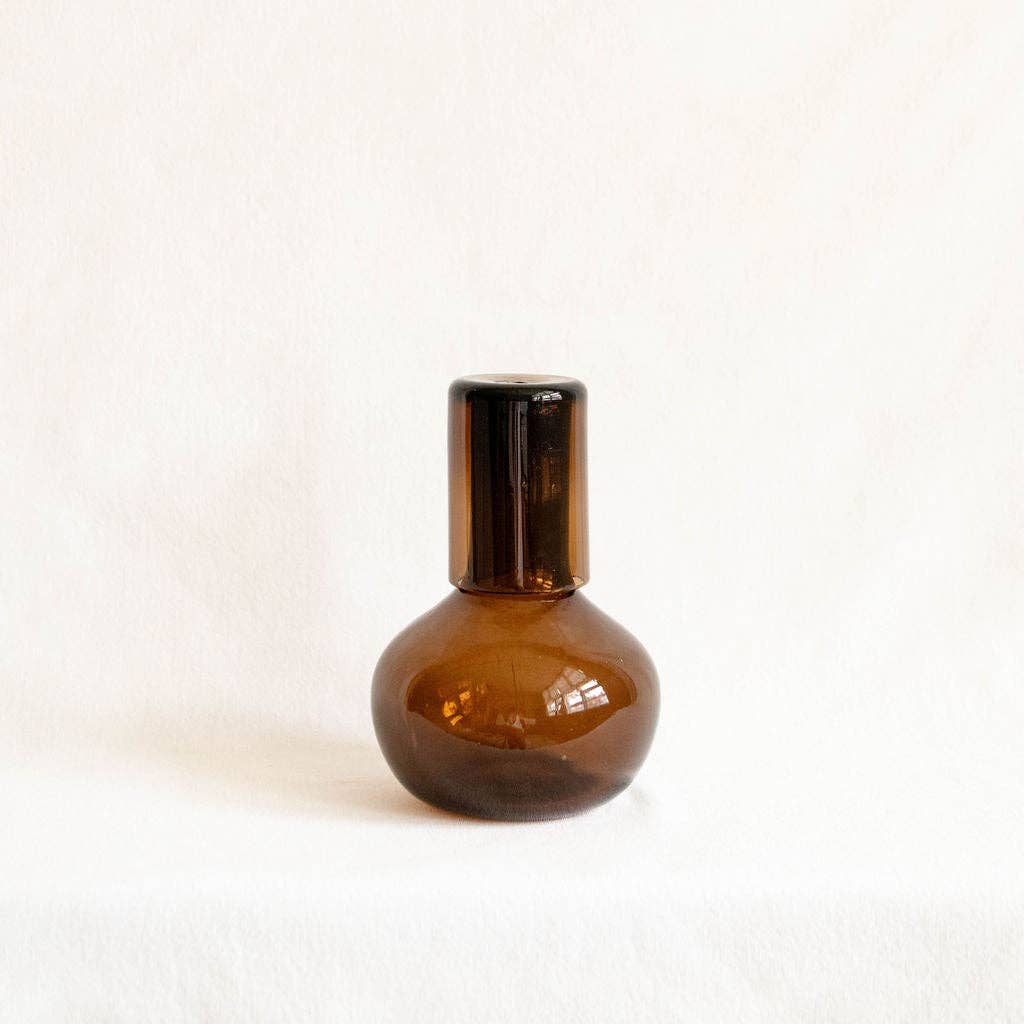 Handblown Round Glass Carafe with Lid - Chocolate
