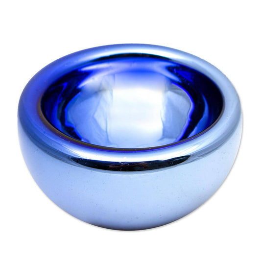 Handmade Blue Opal Blown Glass Bowl
