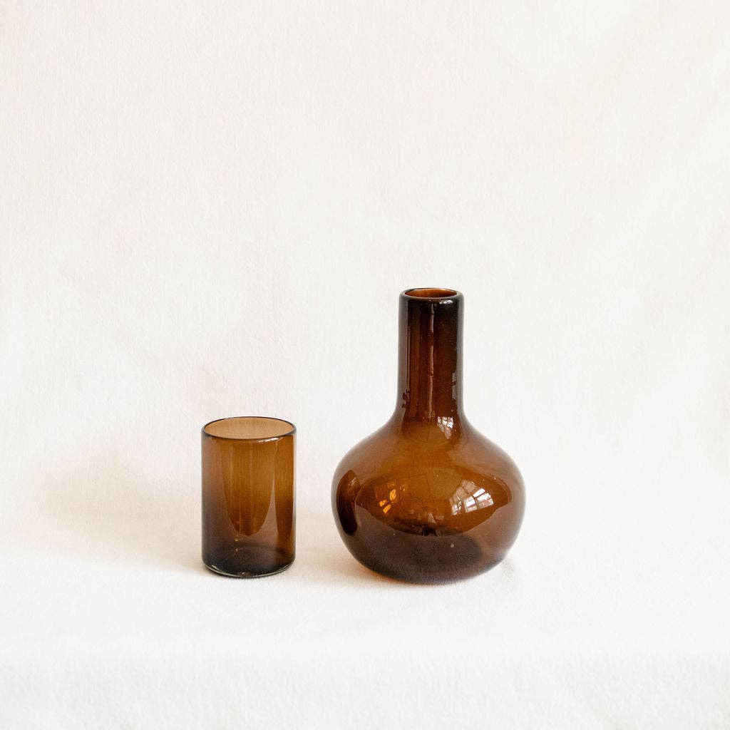 Handblown Round Glass Carafe with Lid - Chocolate