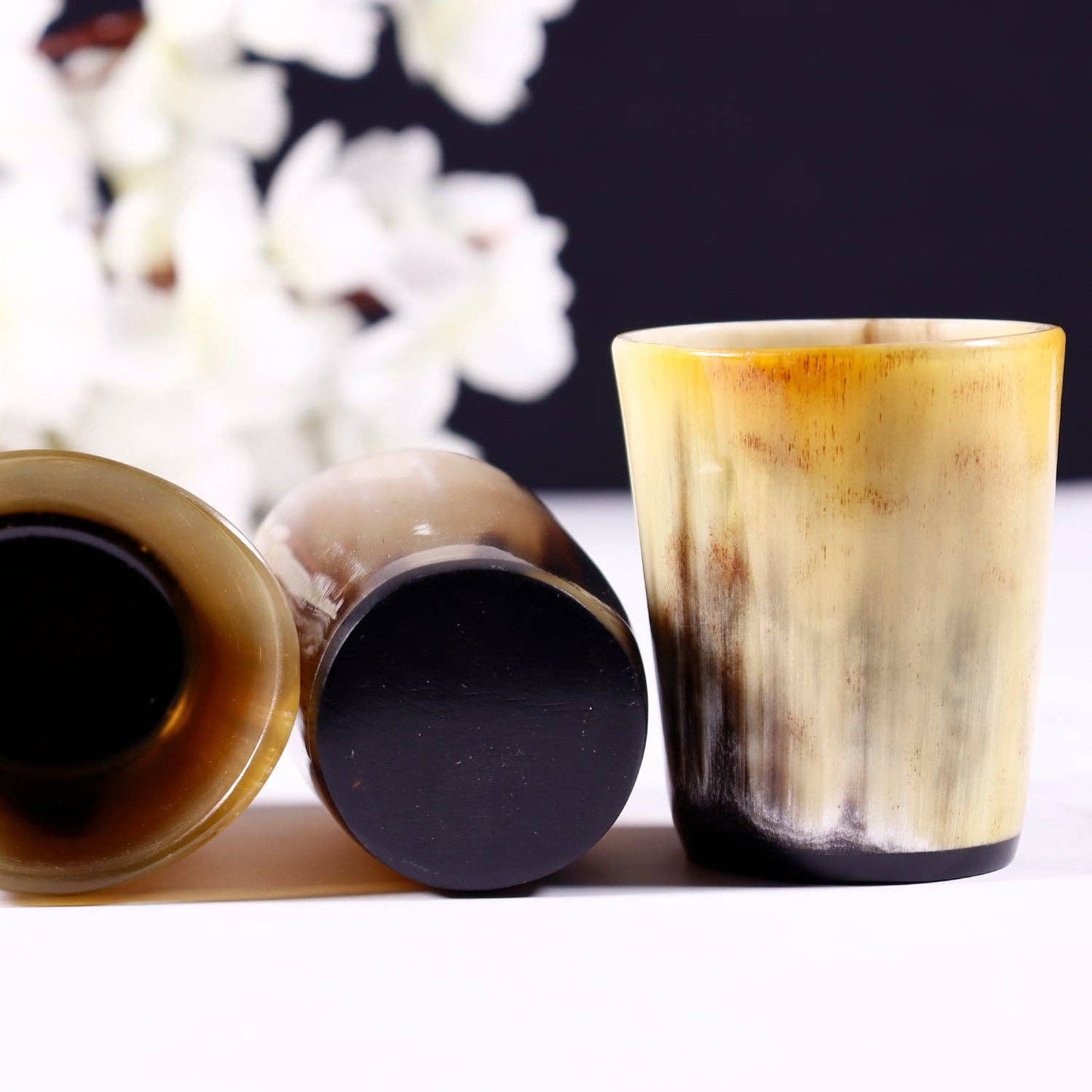 Horn Whiskey Shot Glasses Pack (4,8 & 12), Natural