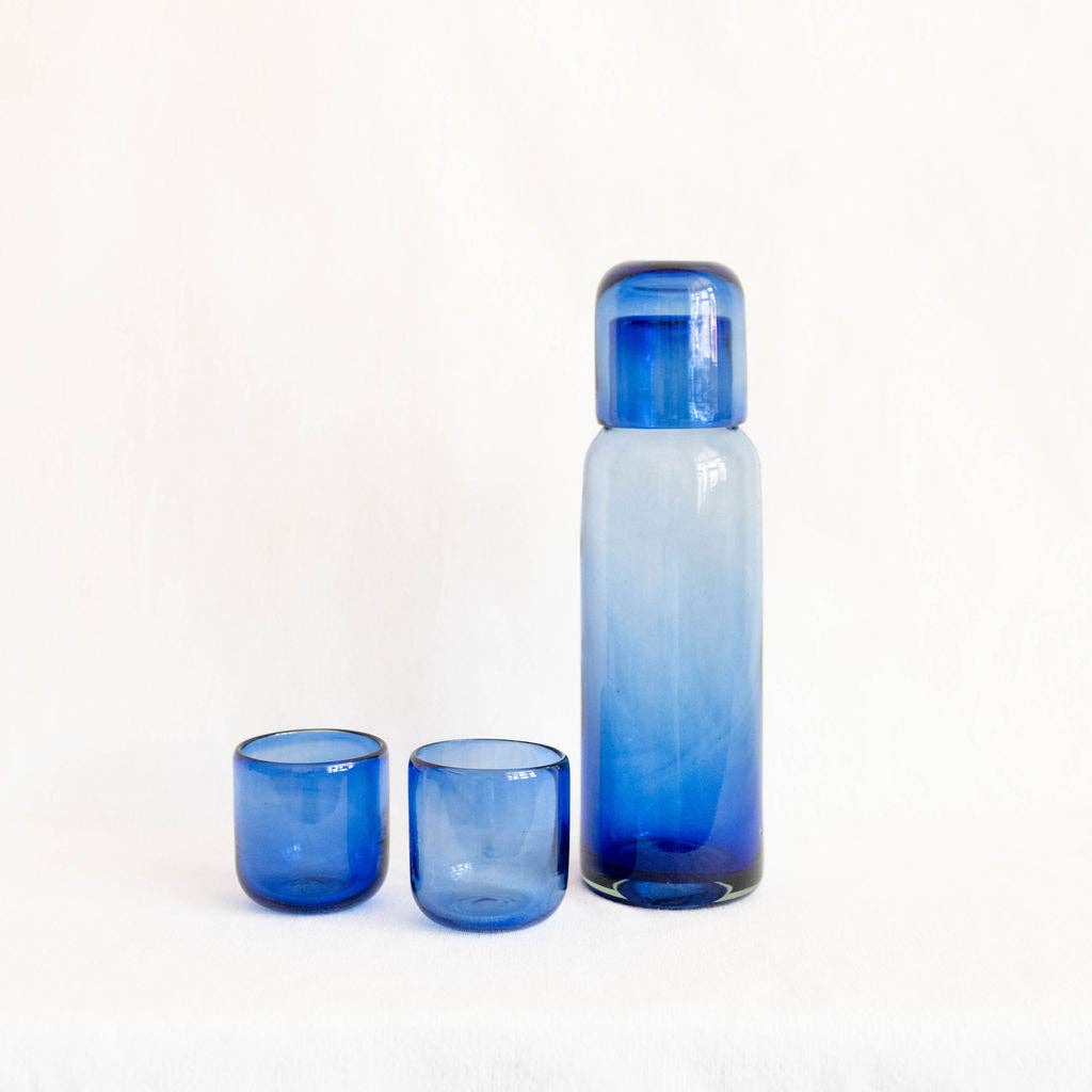 Handblown Glass Bedside Carafe - Cobalt Blue