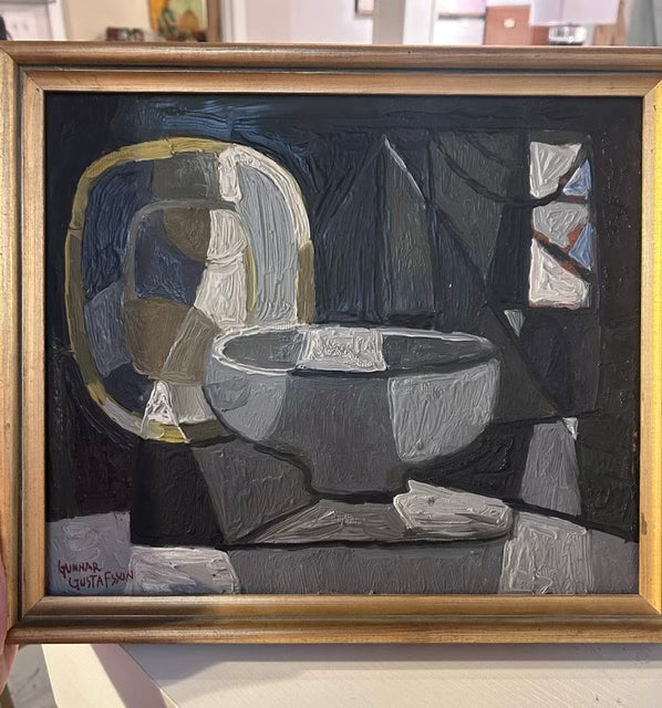 Tablescape Painting in Greys w/Gold Frame
