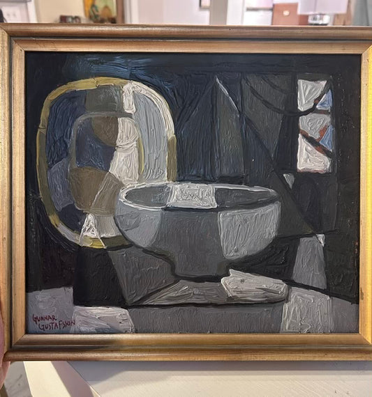 Tablescape Painting in Greys w/Gold Frame