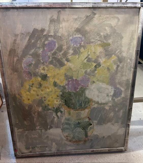 Slvr. Framed Floral Painting (Grn/Prpl)