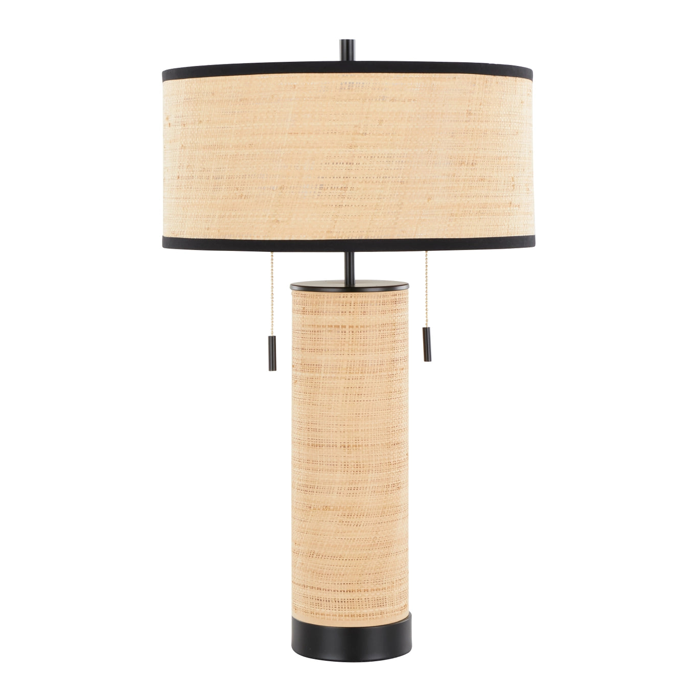 Cylinder 29'' Rattan Buffet Lamp - Black Metal, Natural Rattan