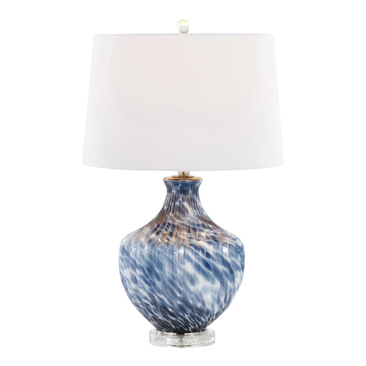 Lotus 27'' Glass Table Lamp - Waved Navy